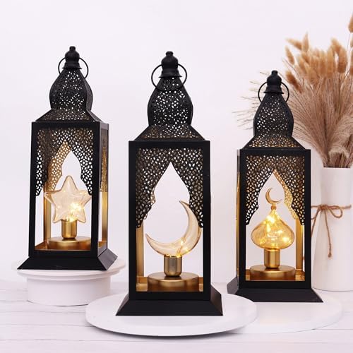 Ramadan Lantern Light for Home Decor, Eid Mubarak Ramadan Decorations, Moroccan Style Crescent Moon Metal Hollow Out Lamp for Tabletop Mantel Wall (Moon) - Image 3