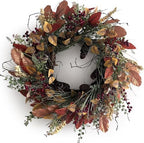 Fall Wreath for Front Door 24 inch Artificial Red Broad Leaves by Huashen
