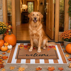 2 Pcs Fall Maple Leaves Welcome Doormats Autumn Outdoor Rug Striped Layering Porch Mats Non Slip Thanksgiving Entryway Shoe Scraper Washable Front Door Carpet Farmhouse Decorations 24x32 Inch - Image 3