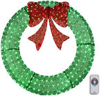 VINGLI 48 Inch Pre-lit Large Christmas Wreath, Outdoor Christmas Wreath with 315 LED Lights for Garage, Windows, Christmas Door Wreath Decorations with Red Bow, Timer Remote Control, Plug-in, Green by VINGLI