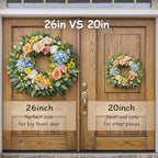 26 Inch Spring Summer Wreath for Front Door with Hydrangea, Peony & Rose – Wild Flowers Eucalyptus Leaves, Summer Wreath for Home Decor Farmhouse Wall Window Spring Decor Indoor Outdoor Decor - Image 3