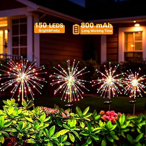 Solar Fireworks Lights Outdoor Garden 150 LEDs 8 Pack Multicolor - Image 2