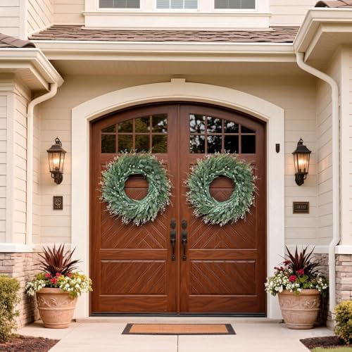 32" Large Artificial Eucalyptus Wreath with Seeds for Front Door(Green) - Image 4