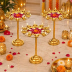 LemonRoad 3 Diwali Lotus Urli Bowl Candle Holder for Indian Diwali Pooja by Unknown