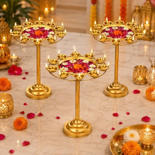 LemonRoad 3 Diwali Lotus Urli Bowl Candle Holder for Indian Diwali Pooja by Unknown