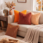 decorUhome Fall Faux Fur Throw Pillow Covers 22x22 Set of 2 Light Rust - Image 5