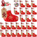 24 Set Mini Red Christmas Stockings Bulk with Gold Sequin Snowflake by Glimin