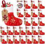 24 Set Mini Red Christmas Stockings Bulk with Gold Sequin Snowflake by Glimin