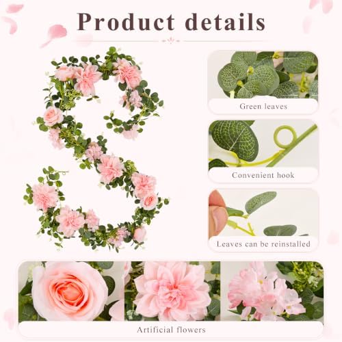 Findosom Total 12.4Ft Artificial Flowers Garlands for Decoration, Pink - Image 6