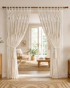 BECHAEO Boho Macrame Curtain with Arch Tassels, 1PC 39" x 79" White B - Image 4