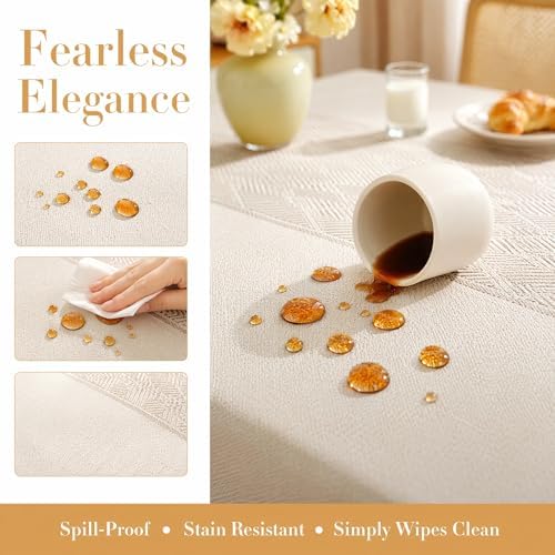 Nordic Faux Linen Tablecloth, Rectangle Modern Cream Beige Cover - Image 3