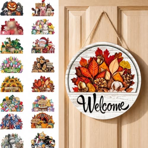 16 PCS Interchangeable Welcome Sign for Front Door Seasonal Porch Decor by SenyaJumf