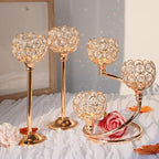 Gold Metal Crystal Candle Holder Set of 3 - Elegant 5-Arm Metal Tea Light Centerpiece with Shining Crystal Bowl, Wedding Anniversary Table Decor for Dining, Party - Image 7