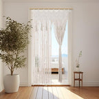 BECHAEO Boho Macrame Beaded Curtain with Tassels, White 2 Panels 35" x 79" - Image 3