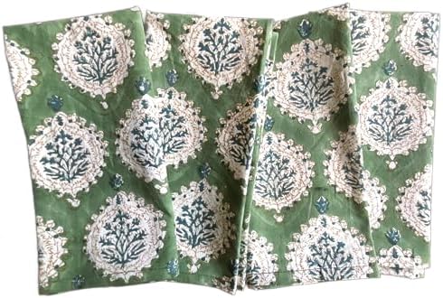 ATOSII Cotton Blockprint Cloth Napkins, Kari Green, Set of 4, 20" X 20" - Image 2