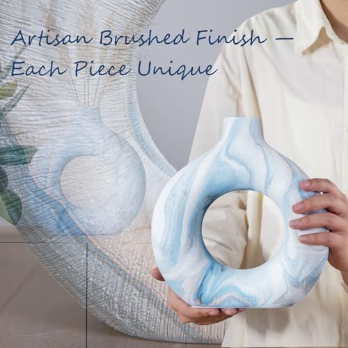 Handcrafted Marble Donut Vase Set of 2, Water-Tight Boho Snuggle Vase - Image 4
