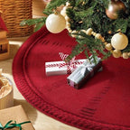 Christmas Tree Skirt 48 Inch Large - Knit Knitted Thick Rustic Tree Skirt Decor for Fall Thanksgiving Day Xmas Holiday Party Winter Farmhouse New Year Decoration Indoor Outdoor(Red) by BINSUNS