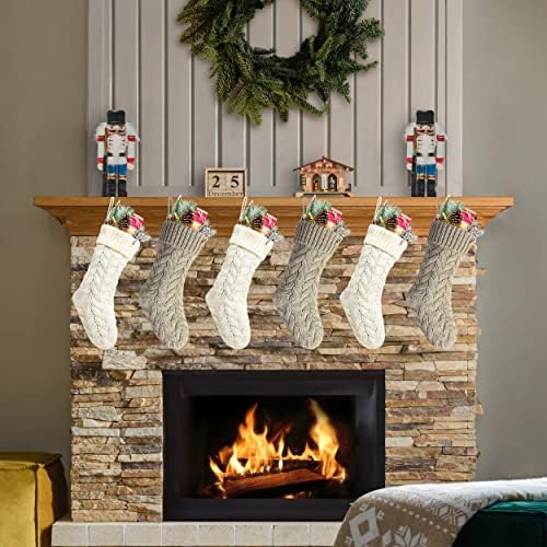 18" Khaki and Ivory Knit Christmas Stockings,6 Pack - Image 2