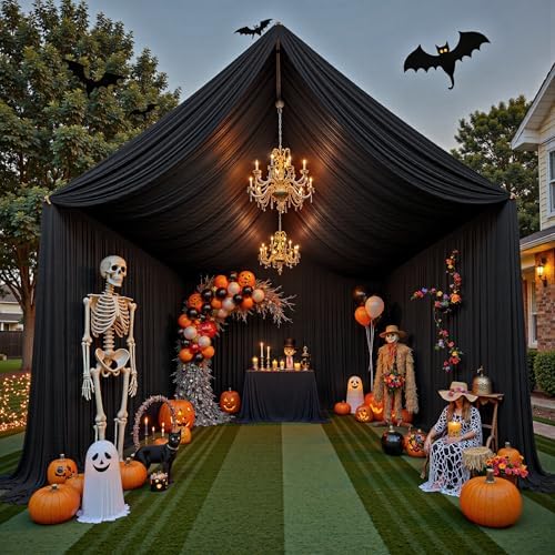 4 Panels 5ft(W) x 20ft(H) Black Ceiling Drapes for Wedding Parties - Image 3
