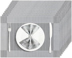 Silver Grey Vinyl Placemats Set of 12, Heat Resistant Table Placemats by Uolr
