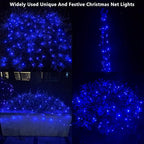 HISHINY LED Blue Christmas Net Lights Outdoor Christmas Decorations 5ftx5ft 100LED Green Wire,Connectable Outdoor Indoor Yard Mesh Shrub Net Lights String for Halloween Chritmas Party,Tree,Bush(Blue) - Image 2