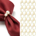 Sliner 48 Pcs Pearl Napkin Rings, Gold Table Napkin Holder Buckles for Dinning Table Setting Christmas Wedding Party Supplies by Sliner