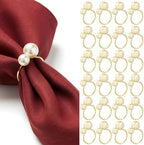 Sliner 48 Pcs Pearl Napkin Rings, Gold Table Napkin Holder Buckles for Dinning Table Setting Christmas Wedding Party Supplies by Sliner