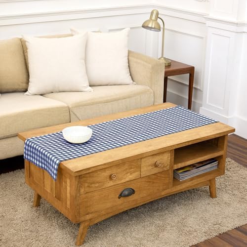 Solino Home 100% Pure Linen Table Runner Navy, Gingham Check 14 x 48 in by SolinoHome