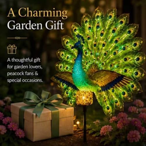 Solar Peacock Garden Sculpture, Outdoor Decor Light with Auto-On LED，1 - Image 5