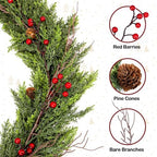 ENVEN Faux Cedar Christmas Garland with Red Berries & Pine Cones – Full Faux Winter Greenery for Holiday Mantel, Staircase, Doorway, Indoor Outdoor Christmas Décor (9FT) - Image 2