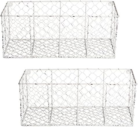 DII Chicken Wire Collection Farmhouse Vintage Wall Baskets, Medium Basket, White by DII