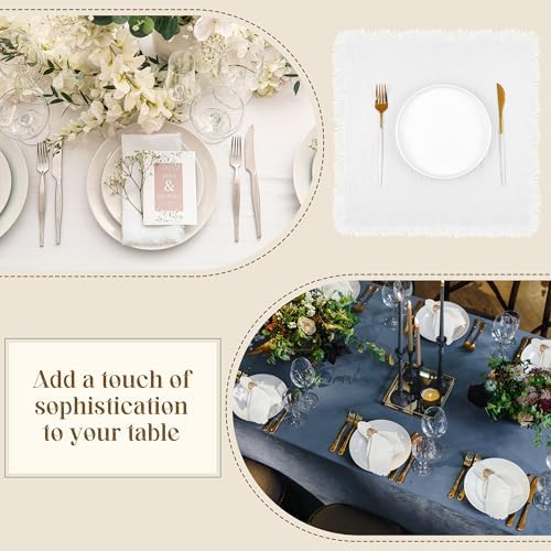 TURSTIN 24 Pieces Cotton Linen Cloth Napkin Handmade Cloth Napkin with Fringe 17 x 17 Inch Soft Cloth Dinner Wedding Napkin Square Rustic Fringe Table Napkin for Parties, Weddings, Ivory White - Image 7
