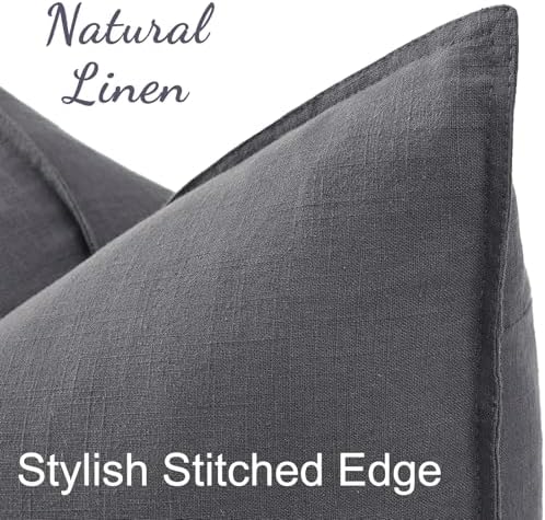 decorUhome Fall Dark Grey Linen Throw Pillow Covers 24x24 Set of 2 - Image 2