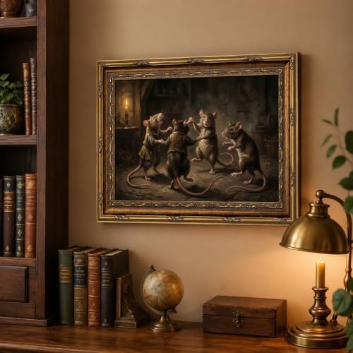 Gold Framed Dancing Rat Wall Art, Dark Academia Canvas Print, 16x12 - Image 6