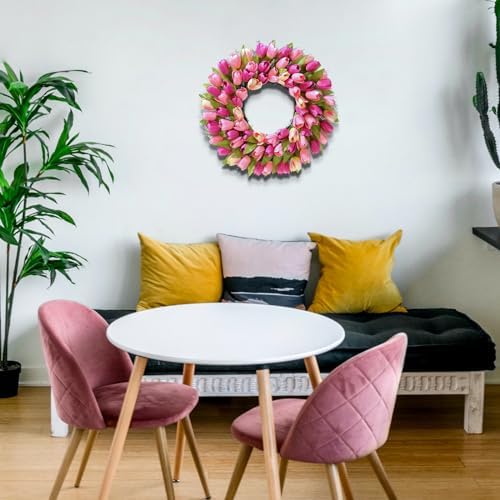 Wreaths, Tulip Wreath, 24 Inch Wreath for Front Door, Spring Wreaths with Metal Hanger, for Summer and Winter, Indoors,Outdoors, corridors, Offices. (Pink) - Image 6