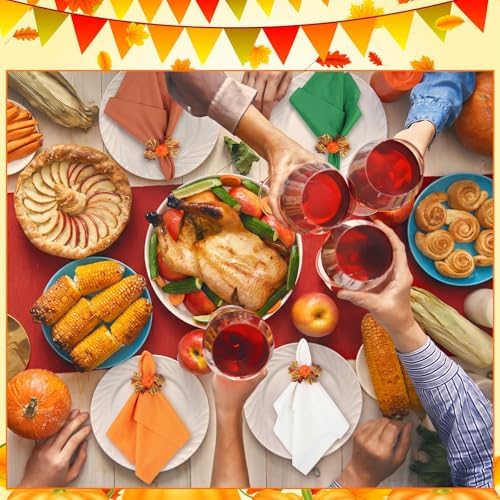 LemonRoad 36 Pcs Cloth Napkins and Napkin Ring Holders, Reusable Fabric for Table Decor Banquet Holiday Dinner Party Supply(Orange,Coffee, White, Green,Fall) - Image 5