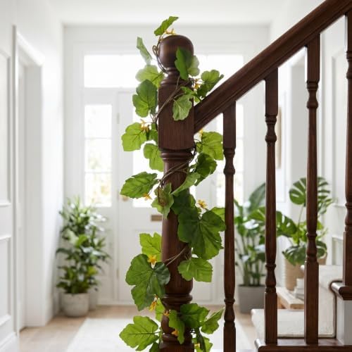 PRETYZOOM Faux Pumpkin Vine, Artificial Pumpkin Leaves Garland，66.92in - Image 5