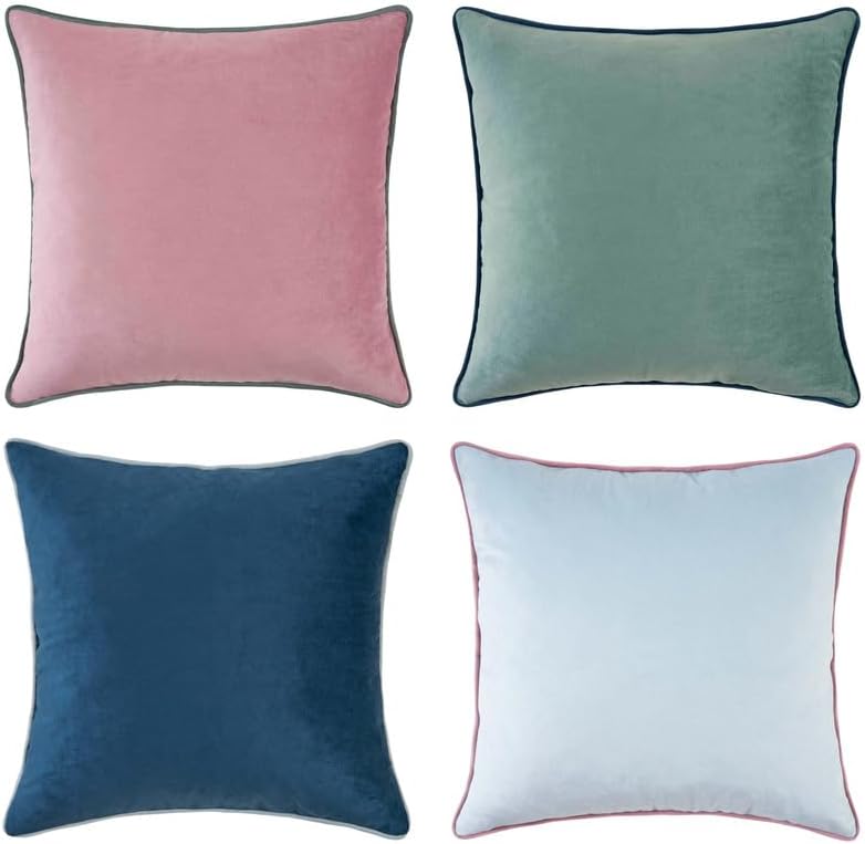 MONDAY MOOSE Decorative Throw Pillow Covers Cushion Cases, Set of 4 Soft Velvet Modern Double-Sided Designs, Mix and Match for Home Decor, Pillow Inserts Not Included (16x16 inch, Pink/Blue) by MondayMoose