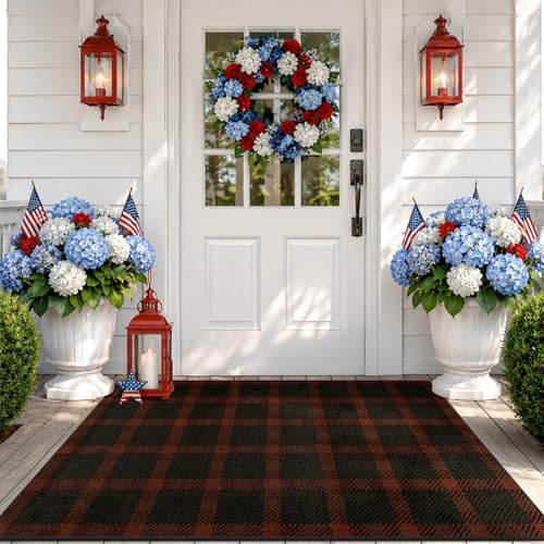 JTJ Easy Jute 3x5 Outdoor Rug, Black & Red Buffalo Plaid, Washable by JTJ