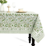 CPC Agate Green Block Print 100% Cotton Rectangle Tablecloth 80x120 Inch by COTTONPRINTCLUB