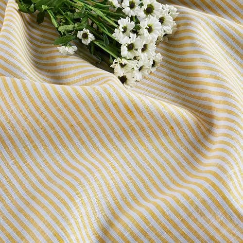 Solino Home 100% Linen Table Runner, 14 x 132 in, Mustard and White Striped - Image 2
