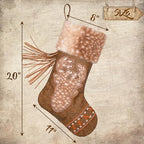 LUBOT Christmas Stockings Set of 4, Western Cowboy 20" Rustic Farmhouse Fireplace Hanging Décor Neutral Embossed Leather & Plush Faux Fur with Tassel Accents Large Family Xmas Stockings - Image 4