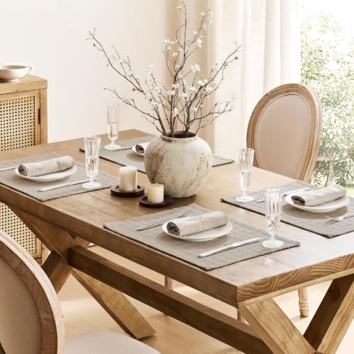 ZeeMart Artisanal Grid Decorative Linen Placemats Set of 6, Oatmeal - Image 4