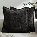 DEZENE Pack of 2 Black Decorative Throw Pillow Covers 22x22 Cozy Soft Chenille Accent Vintage Square Couch Pillow Covers for Home Decor Bed Sofa Living Room by DEZENE