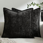 DEZENE Pack of 2 Black Decorative Throw Pillow Covers 22x22 Cozy Soft Chenille Accent Vintage Square Couch Pillow Covers for Home Decor Bed Sofa Living Room by DEZENE
