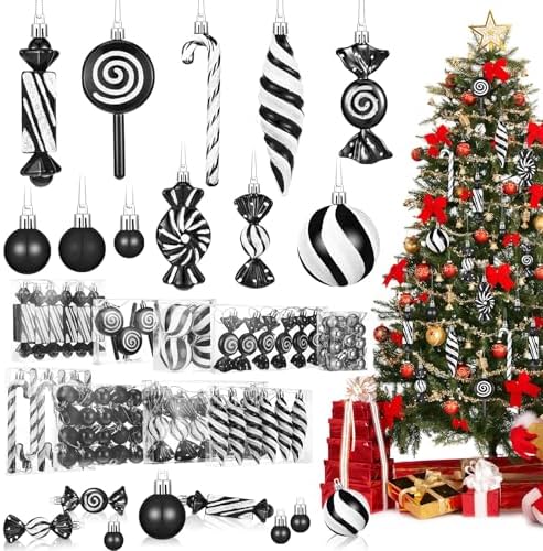 96 Pcs Christmas Tree Ornaments Black White Candy Ball Ornament by Glitinsel