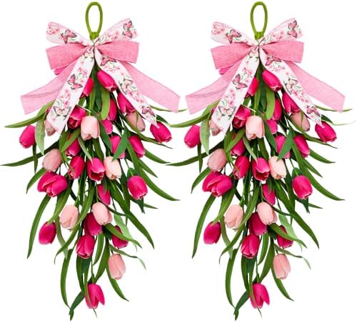 Tulip Teardrop Swag,2Pack Spring Wreaths for Front Door, Easter Decorations by CRCZK