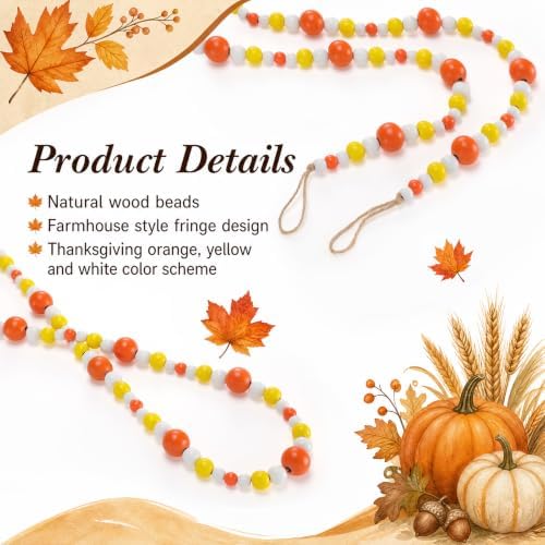Giegxin Fall Wood Bead Garland 32.8 Ft, Orange Yellow White Gradient Wooden Bead Garland, Farmhouse Rustic Autumn Harvest Decor for Mantel Tiered Tray Shelf Table Centerpiece Home Decorations - Image 3