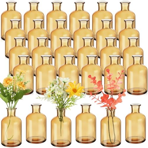 Lallisa 30 Pcs 4 Inches Small Glass Bud Vases Bulk Mini, Amber by Lallisa