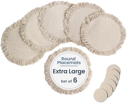 Fine Living 15 Inch Round Placemats Set of 6 with 6-Free Coasters,Ivory by TheFineLivingCompany